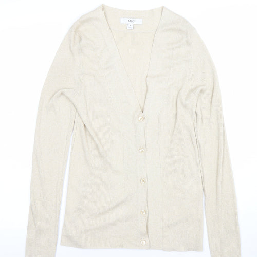 Marks and Spencer Women Beige Metallic Knit Cardigan Medium
