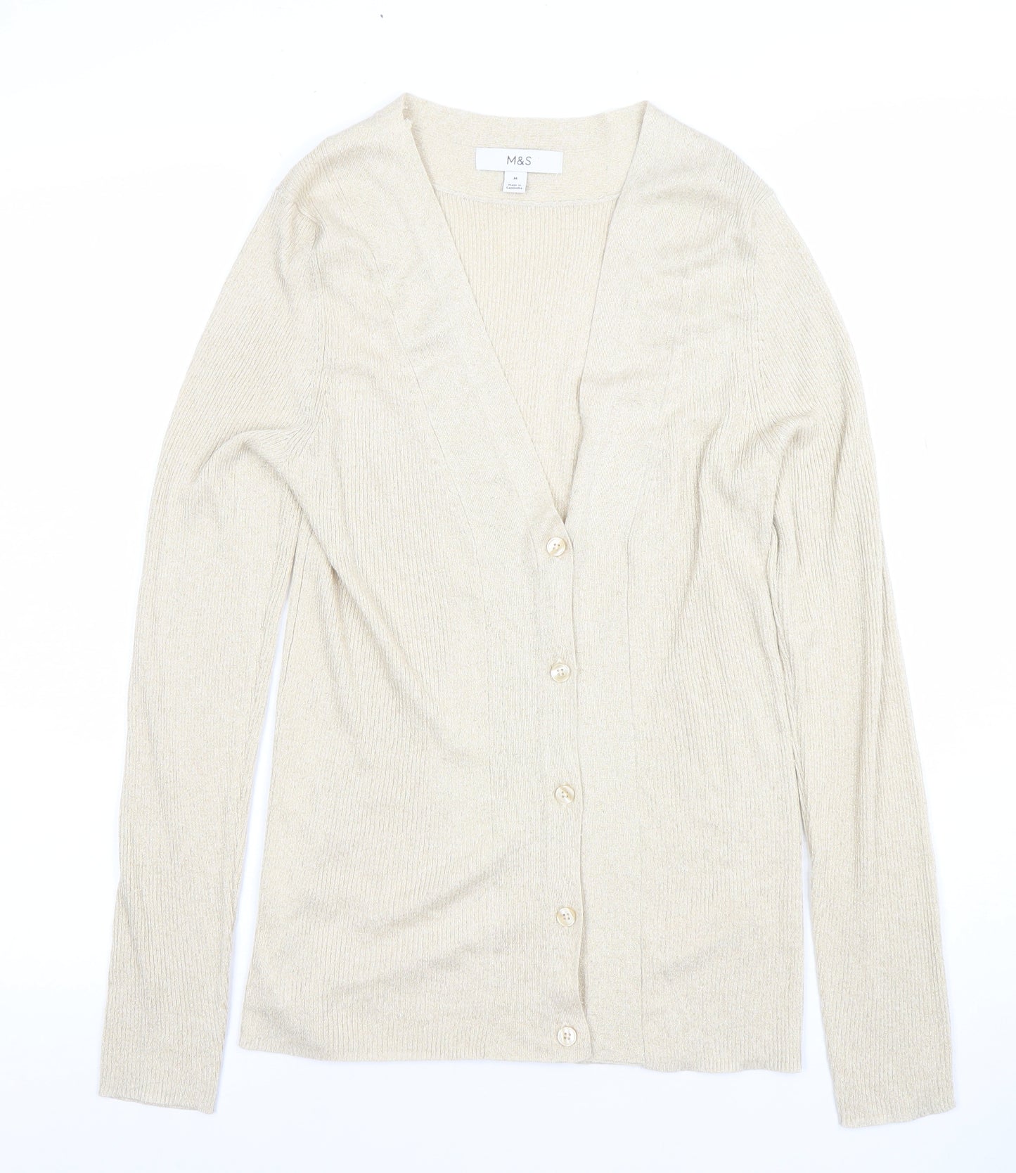 Marks and Spencer Women Beige Metallic Knit Cardigan Medium