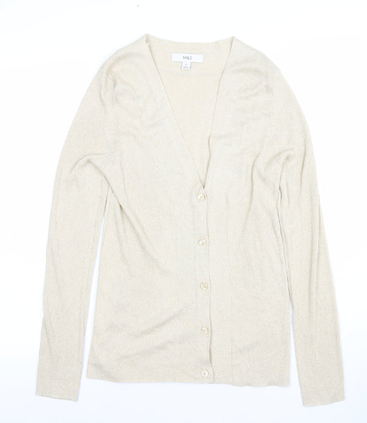 Marks and Spencer Women Beige Metallic Knit Cardigan Medium