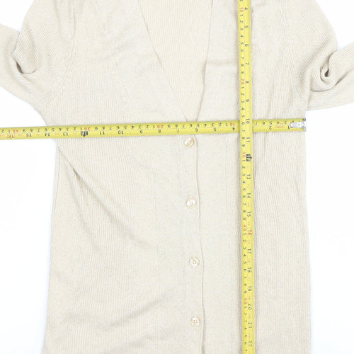 Marks and Spencer Women Beige Metallic Knit Cardigan Medium