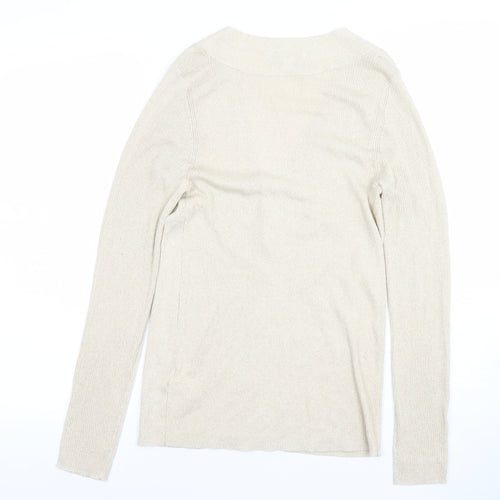 Marks and Spencer Women Beige Metallic Knit Cardigan Medium