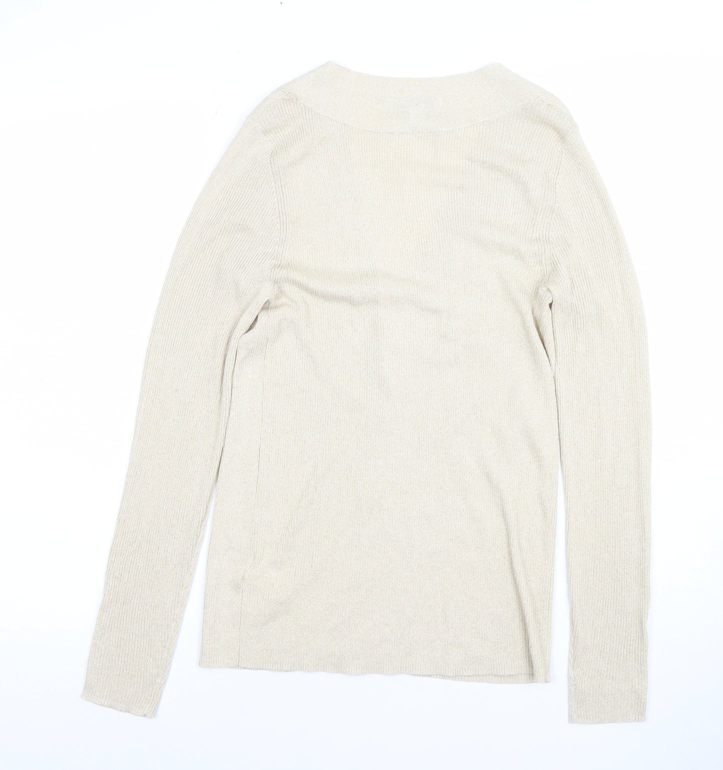 Marks and Spencer Women Beige Metallic Knit Cardigan Medium