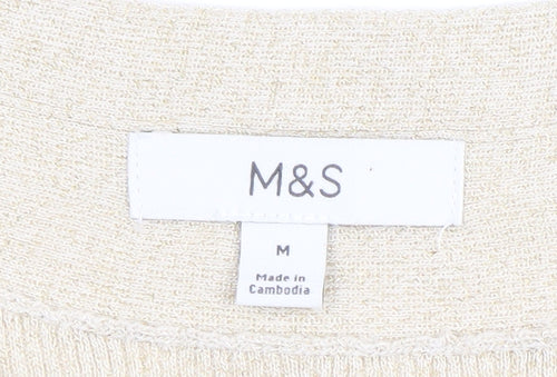 Marks and Spencer Women Beige Metallic Knit Cardigan Medium