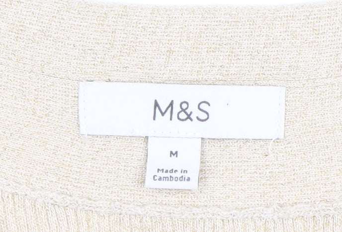 Marks and Spencer Women Beige Metallic Knit Cardigan Medium