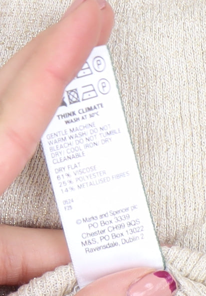 Marks and Spencer Women Beige Metallic Knit Cardigan Medium