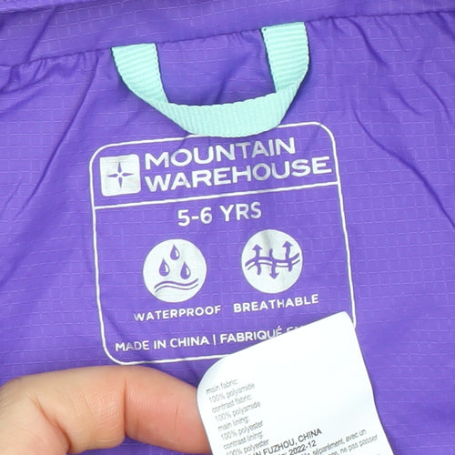 Mountain Warehouse Girls Purple Waterproof Rain Coat Jacket 5-6 Years