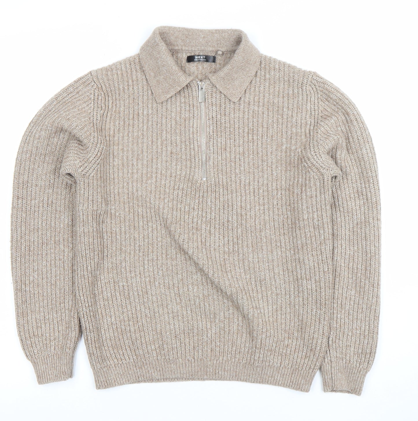 Next Boys Beige 11 Years Ribbed 1/2 Zip Collared Jumper Acrylic Blend