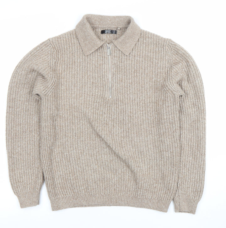 Next Boys Beige 11 Years Ribbed 1/2 Zip Collared Jumper Acrylic Blend