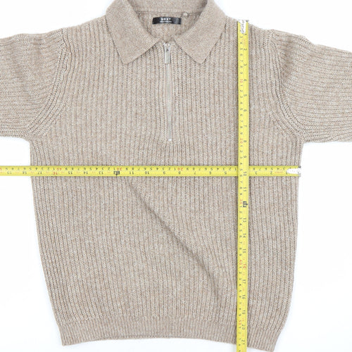 Next Boys Beige 11 Years Ribbed 1/2 Zip Collared Jumper Acrylic Blend
