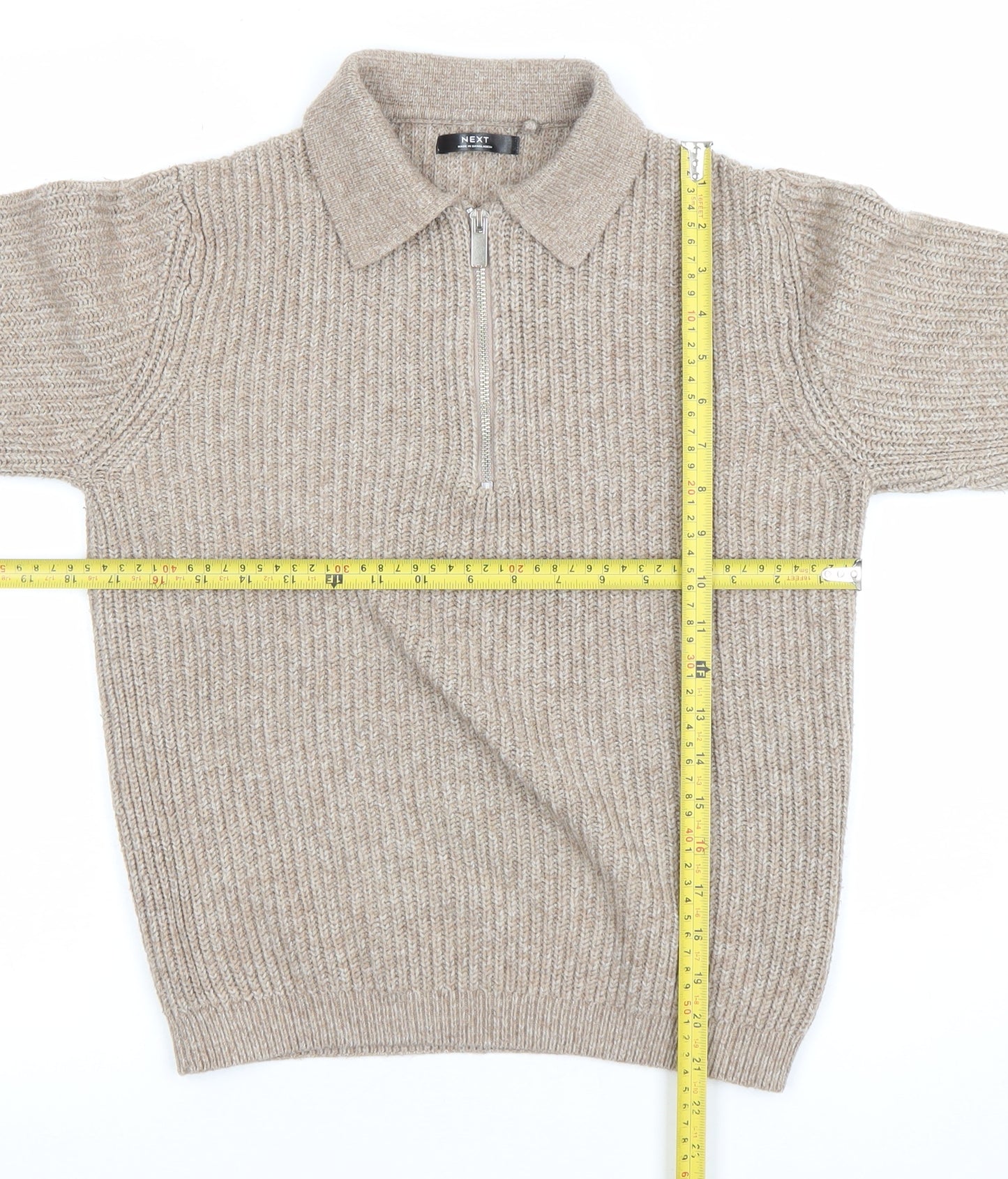 Next Boys Beige 11 Years Ribbed 1/2 Zip Collared Jumper Acrylic Blend
