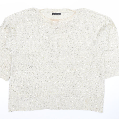 David Emanuel Womens Ivory Sequin Knit Pullover Jumper Size L