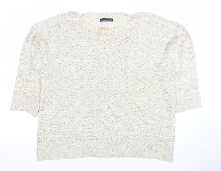 David Emanuel Womens Ivory Sequin Knit Pullover Jumper Size L