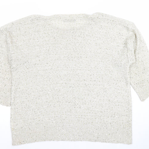 David Emanuel Womens Ivory Sequin Knit Pullover Jumper Size L