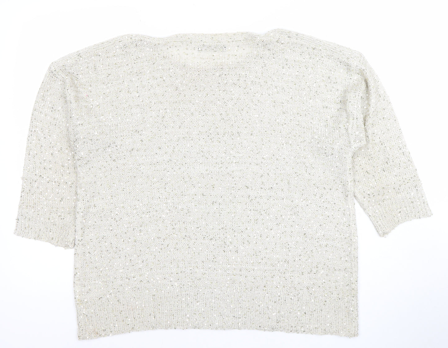 David Emanuel Womens Ivory Sequin Knit Pullover Jumper Size L