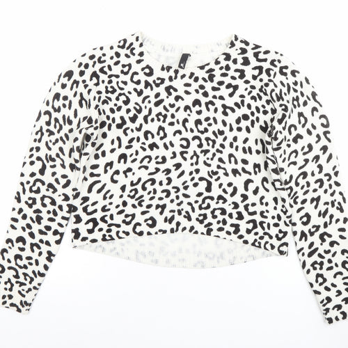 H&M Divided Women's White Animal Print Knit Jumper Size S