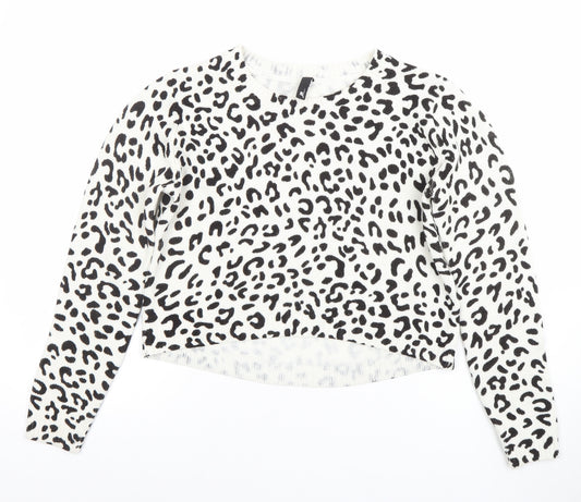 H&M Divided Women's White Animal Print Knit Jumper Size S