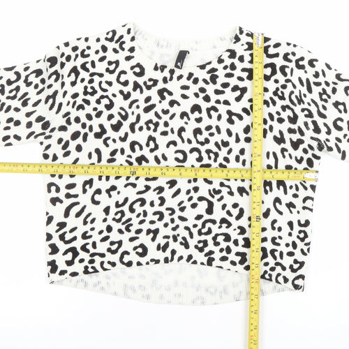 H&M Divided Women's White Animal Print Knit Jumper Size S