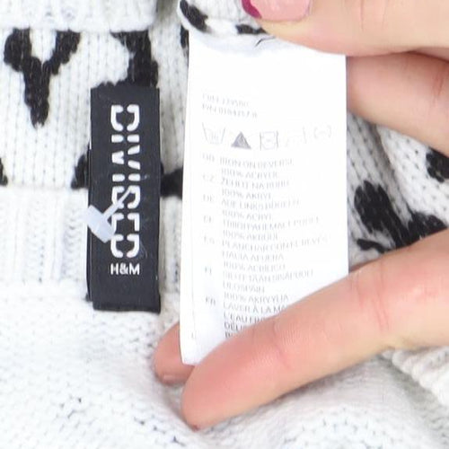 H&M Divided Women's White Animal Print Knit Jumper Size S