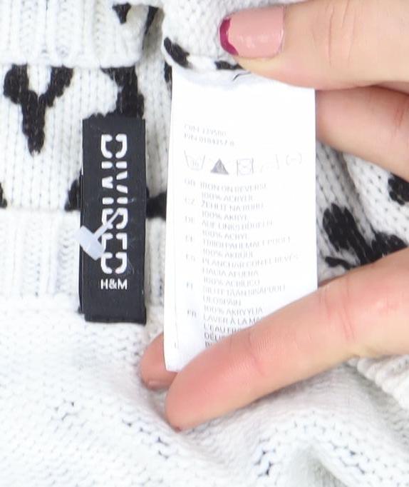 H&M Divided Women's White Animal Print Knit Jumper Size S