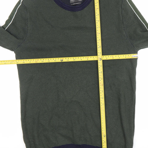 Marks and Spencer Men's Green Cotton Crew Neck Jumper Size L