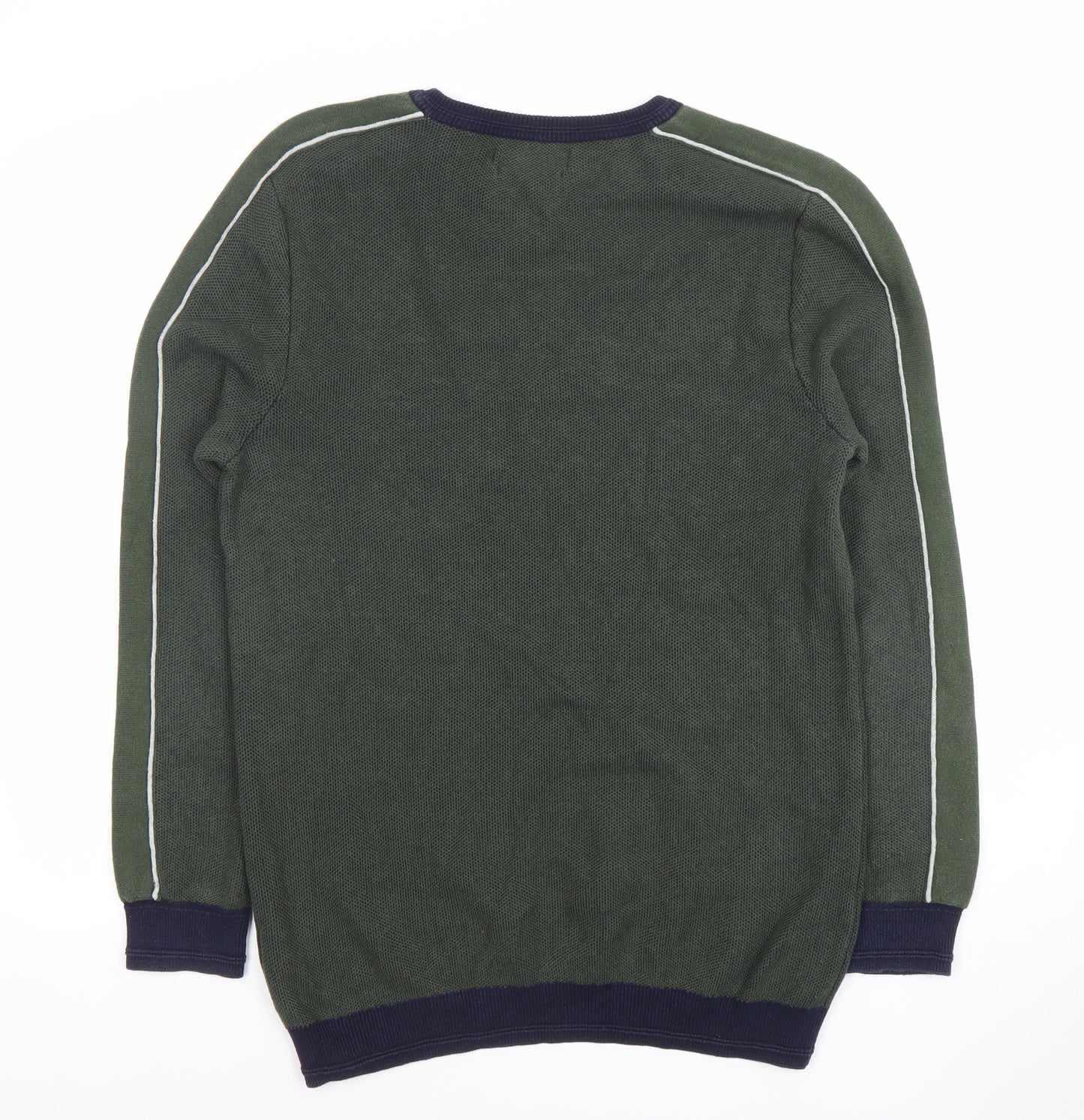 Marks and Spencer Men's Green Cotton Crew Neck Jumper Size L