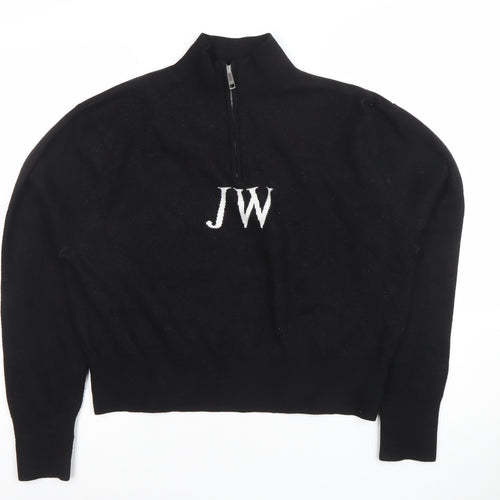 Jack Wills Women Black 1/4 Zip Mock Neck Pullover Sweatshirt UK 10