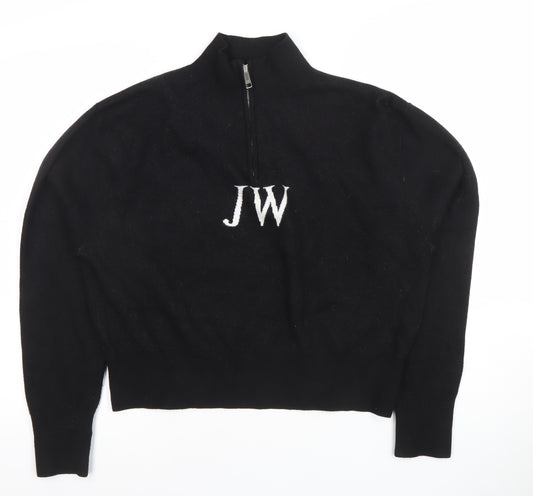 Jack Wills Women Black 1/4 Zip Mock Neck Pullover Sweatshirt UK 10