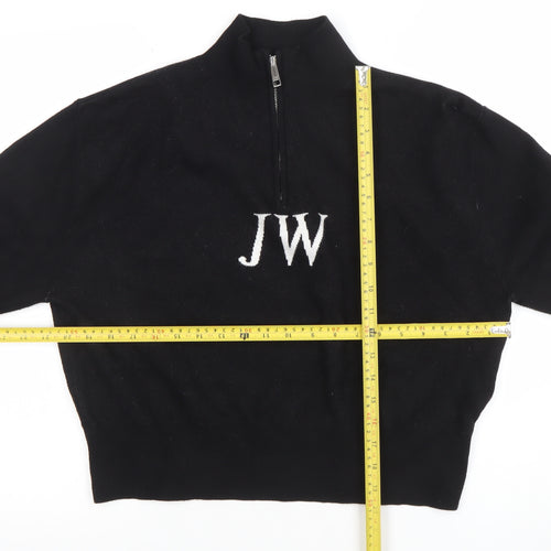 Jack Wills Women Black 1/4 Zip Mock Neck Pullover Sweatshirt UK 10