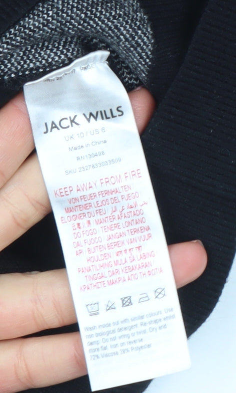 Jack Wills Women Black 1/4 Zip Mock Neck Pullover Sweatshirt UK 10