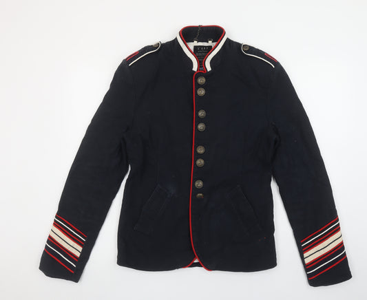 River Island Women’s Blue Military Jacket Small Buttoned Cotton