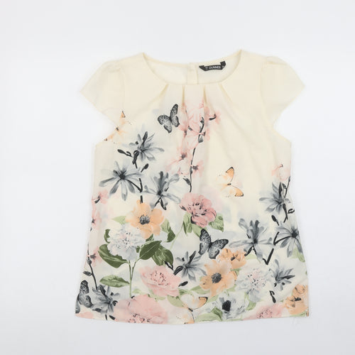 Dunnes Women's Ivory Floral Butterfly Short Sleeve Polyester Blouse Size 12