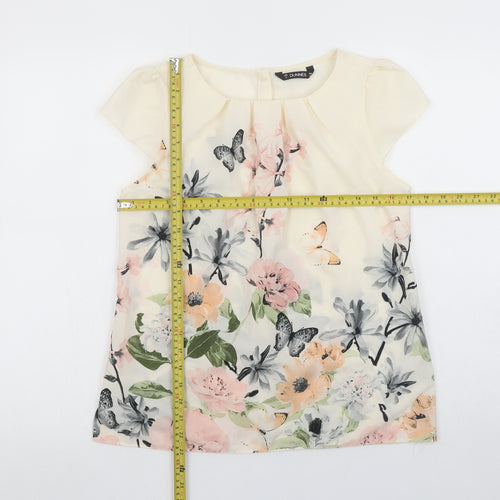 Dunnes Women's Ivory Floral Butterfly Short Sleeve Polyester Blouse Size 12