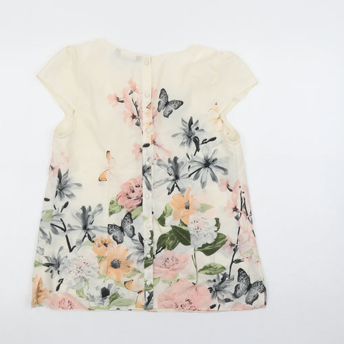 Dunnes Women's Ivory Floral Butterfly Short Sleeve Polyester Blouse Size 12