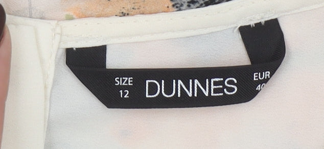 Dunnes Women's Ivory Floral Butterfly Short Sleeve Polyester Blouse Size 12