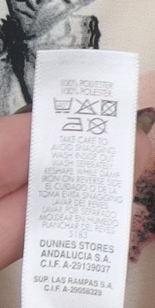 Dunnes Women's Ivory Floral Butterfly Short Sleeve Polyester Blouse Size 12