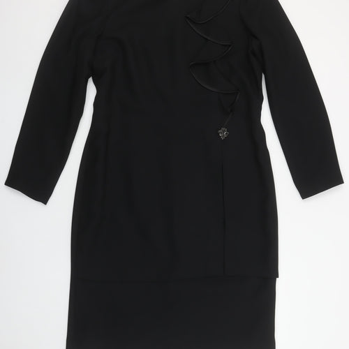 Kasper Women Black Sheath Knee Length Ruffle Dress Size 12