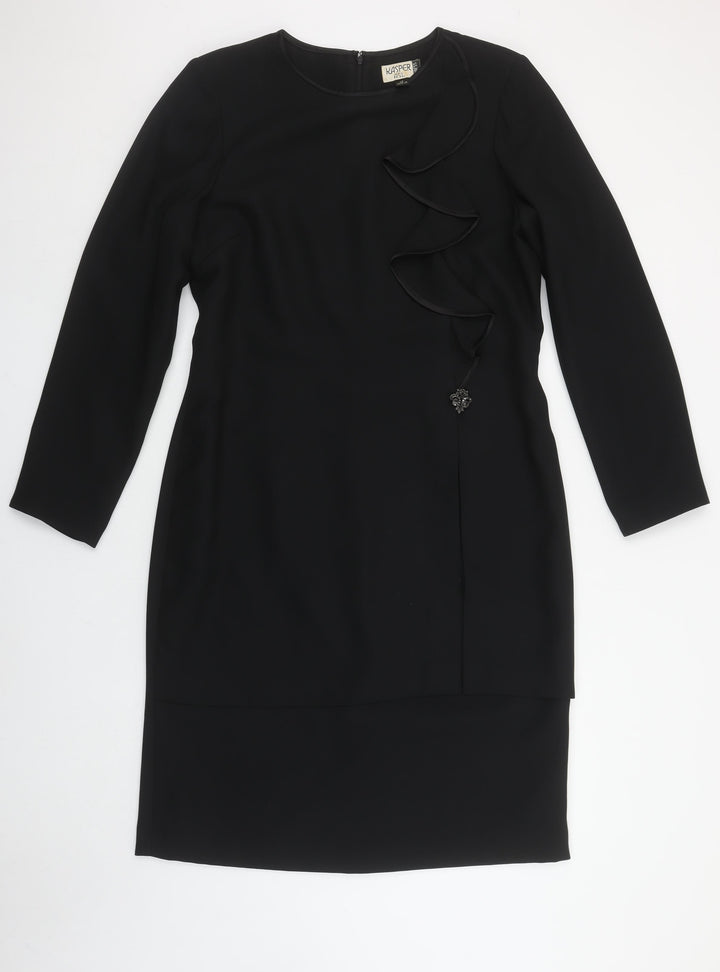 Kasper Women Black Sheath Knee Length Ruffle Dress Size 12