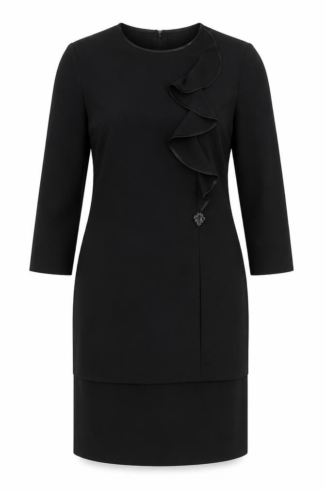 Kasper Women Black Sheath Knee Length Ruffle Dress Size 12