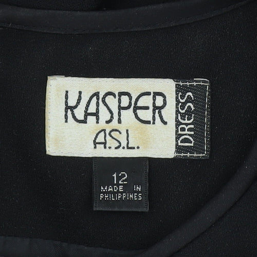 Kasper Women Black Sheath Knee Length Ruffle Dress Size 12