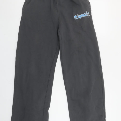 Dripmade Womens Grey XS Fleece Sweatpants with Blue Lace Detailing