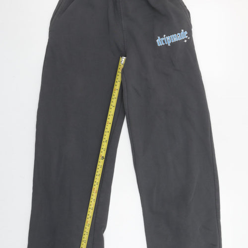 Dripmade Womens Grey XS Fleece Sweatpants with Blue Lace Detailing