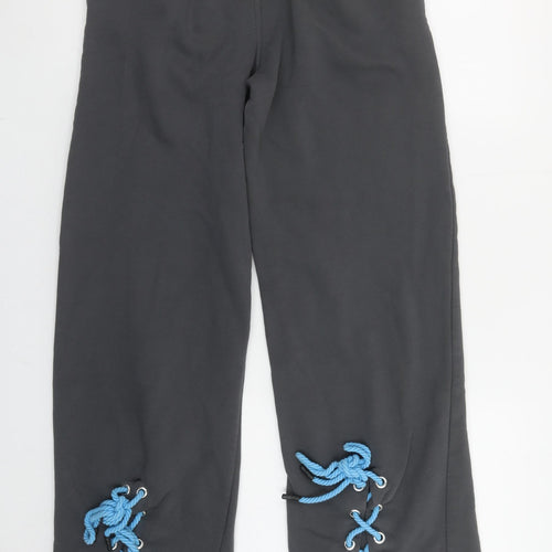 Dripmade Womens Grey XS Fleece Sweatpants with Blue Lace Detailing