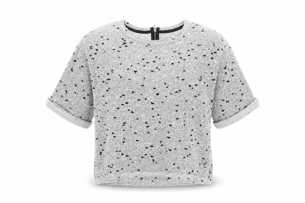 Front view of Next women’s grey knit zip back jumper, size UK 12, crew neck 3/4 sleeve