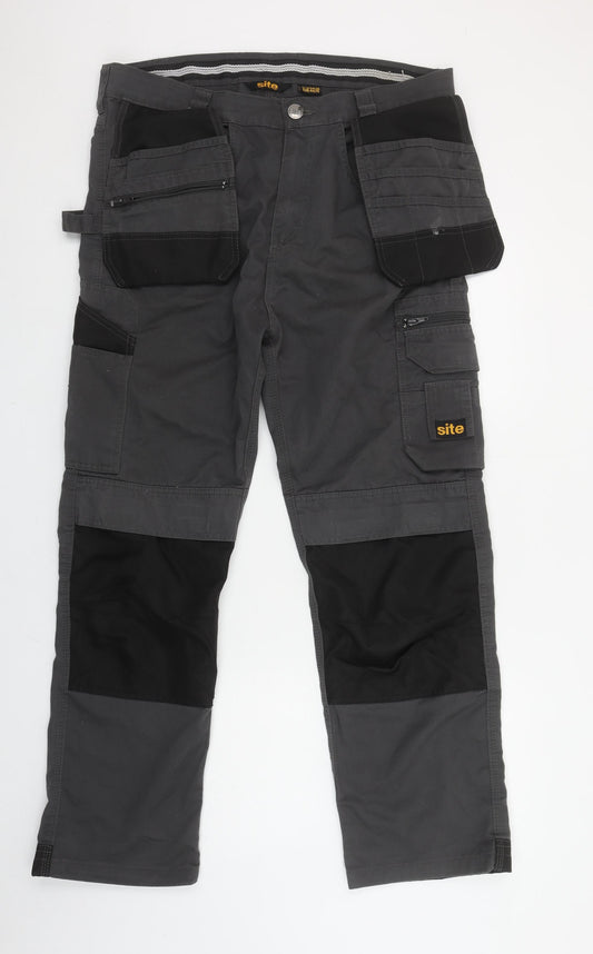Site Mens Grey Workwear Cargo Trousers W34 L30 Polyester Cotton Blend