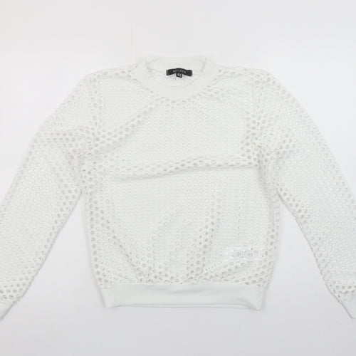 Belleza Women's White Mesh Long Sleeve Jersey Top UK 12