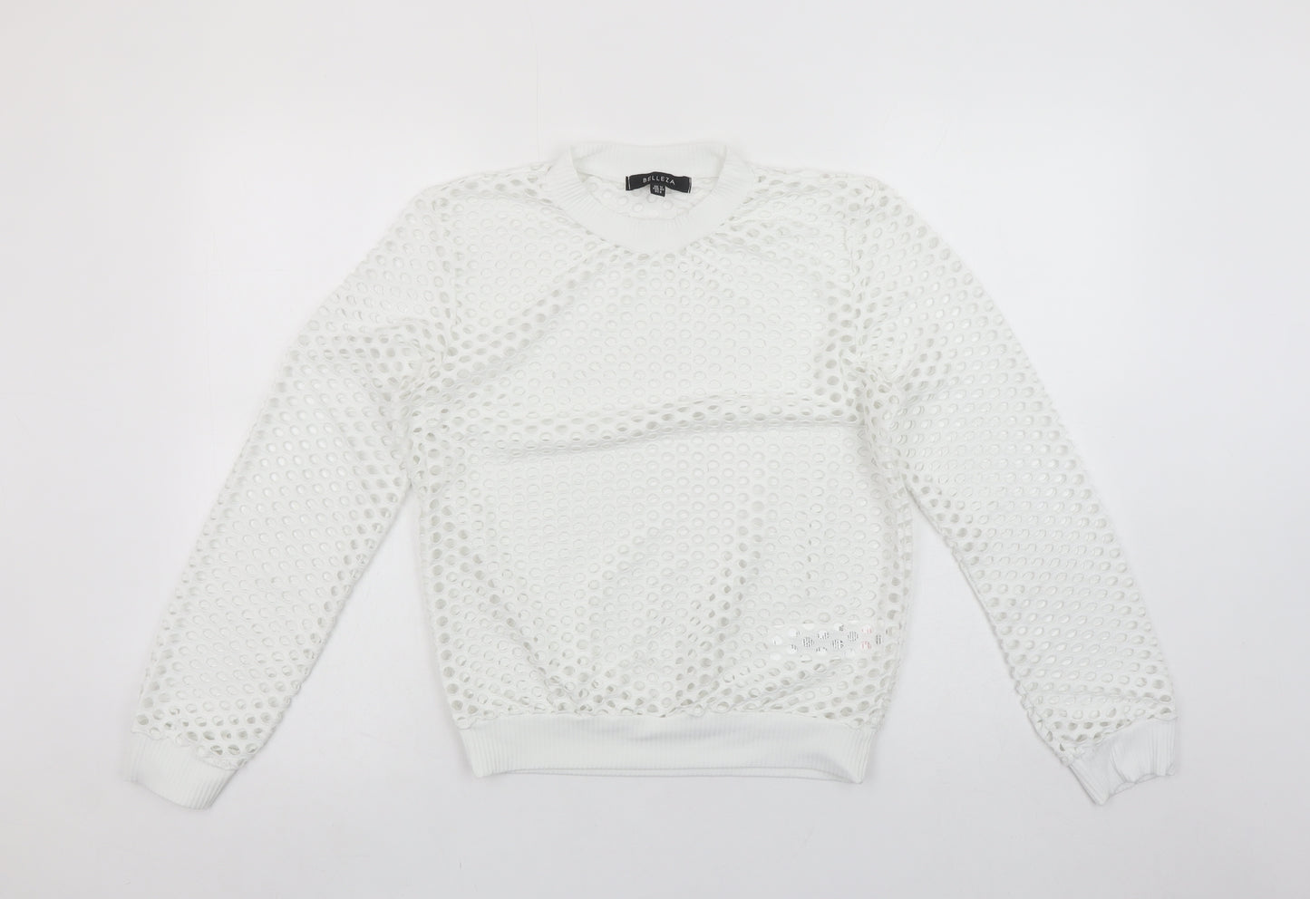 Belleza Women's White Mesh Long Sleeve Jersey Top UK 12