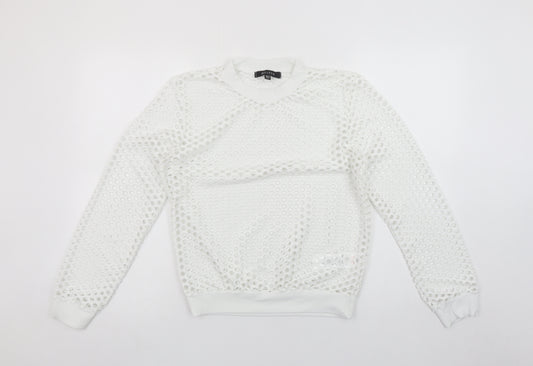 Belleza Women's White Mesh Long Sleeve Jersey Top UK 12