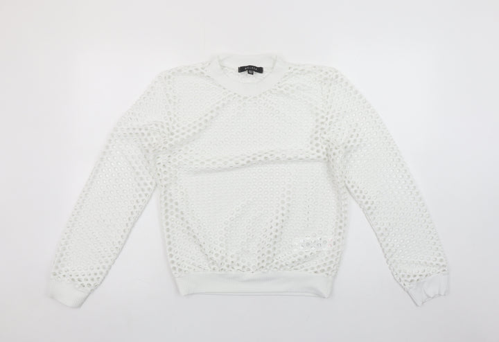 Belleza Women's White Mesh Long Sleeve Jersey Top UK 12