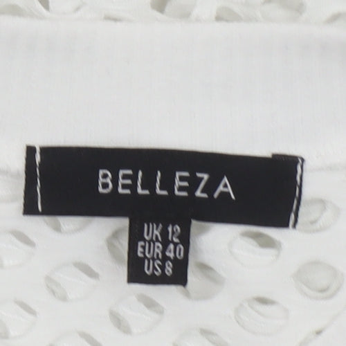 Belleza Women's White Mesh Long Sleeve Jersey Top UK 12