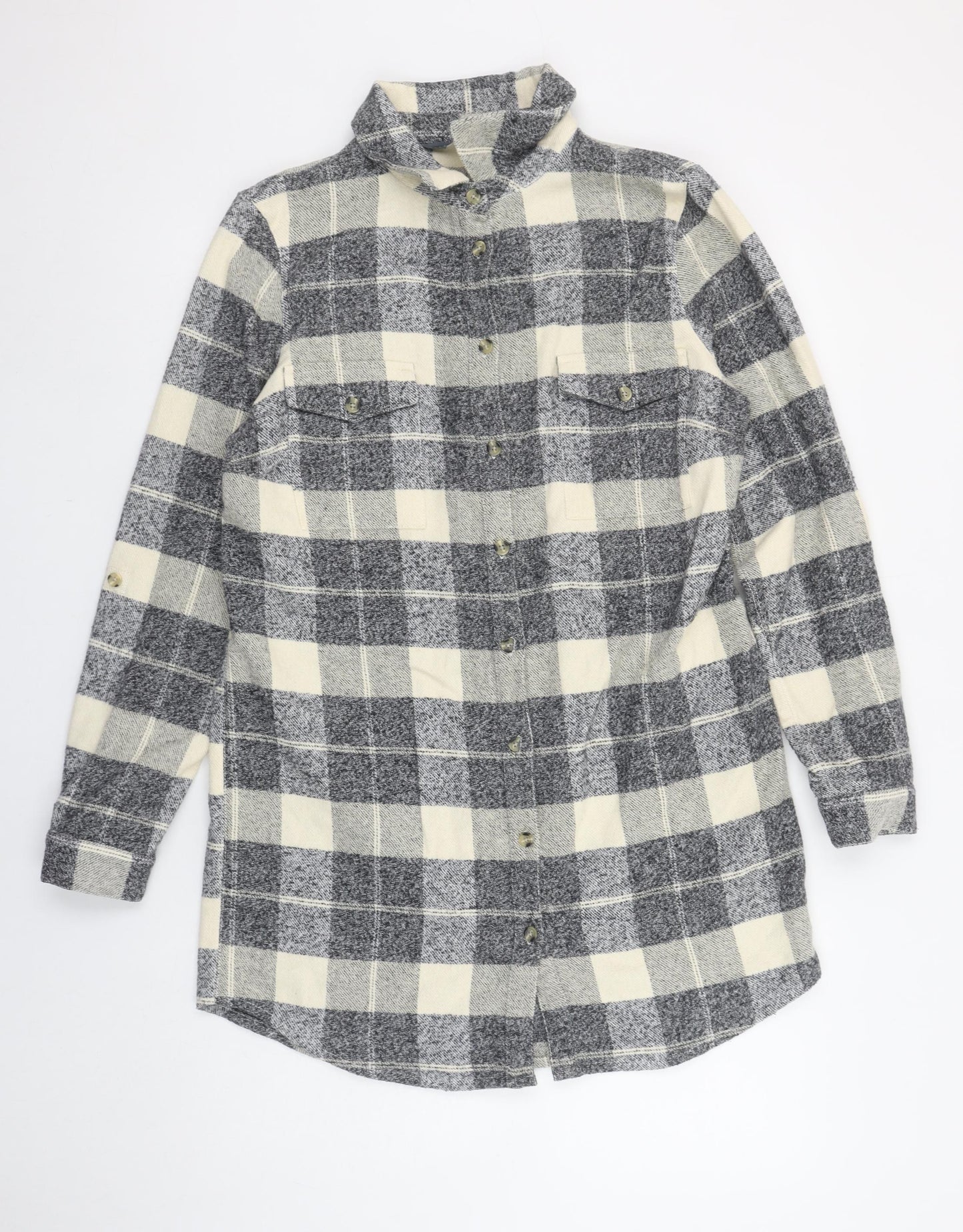 Sosandar Womens Grey Check Cotton Shirt Dress Size 10 Long Sleeve